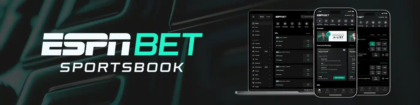 ESPN BET Sportsbook kansas image with mobile app displaying various sports betting markets