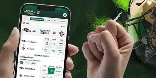 Caesars Sportsbook app displaying NFL betting markets and odds