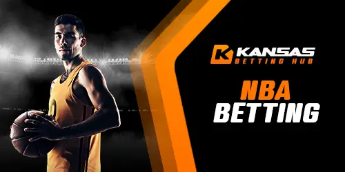 NBA Betting banner for KansasBettingHub with a basketball player palming a ball with both hands