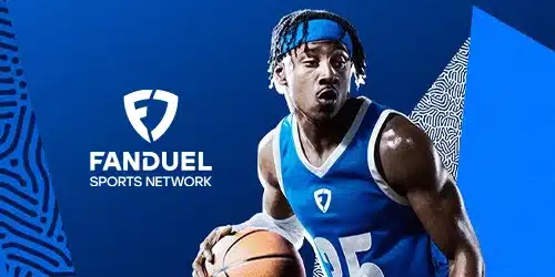 FanDuel Sportsbook Bonus mobile banner featuring a basketball player in action